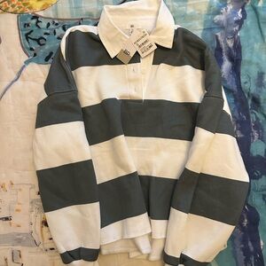 BP Wide-Stripe Rugby Pullover in White and Slate